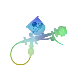 A holographic sticker of the Aerospray MG Holo weapon from Splatoon 3.